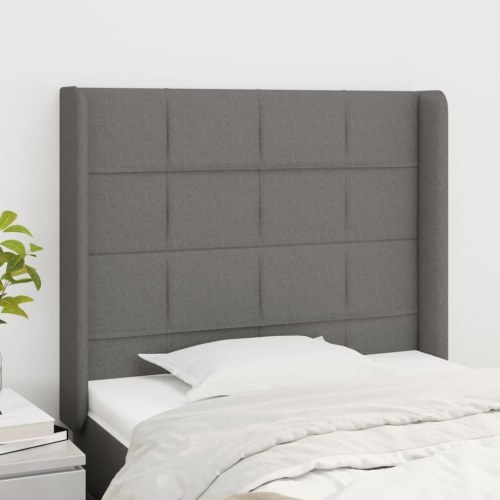Sengegavl med kanter 83 x 16 x 118/128 cm stof mørkegrå