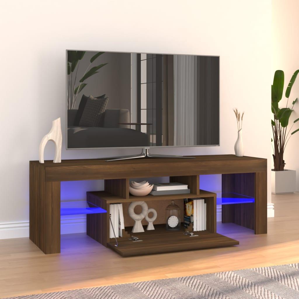 Tv-bord med LED-lys 120x35x40 cm brun egetræsfarve