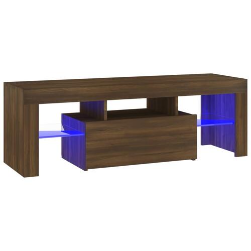 Tv-bord med LED-lys 120x35x40 cm brun egetræsfarve