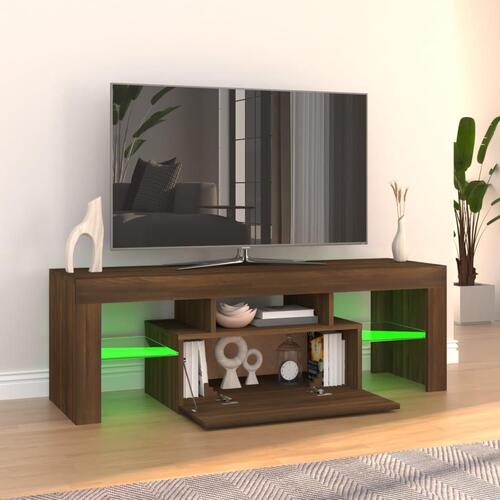Tv-bord med LED-lys 120x35x40 cm brun egetræsfarve
