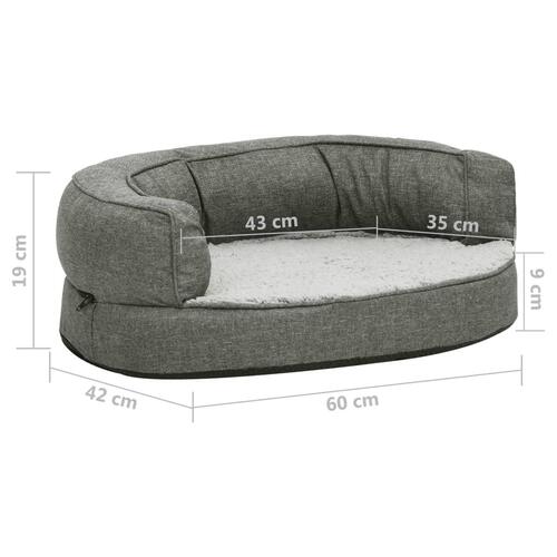 Ergonomisk hundeseng 60x42 cm hør-look fleece grå