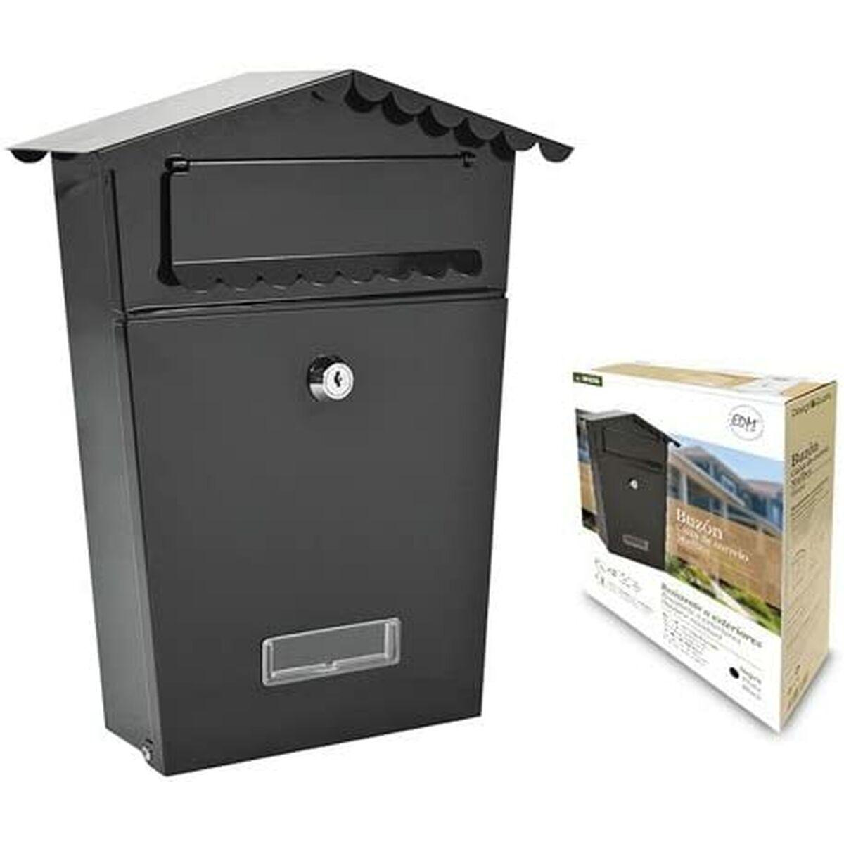 EDM Brevkasse 85805 House - Sort stål, 21 × 6 × 30 cm