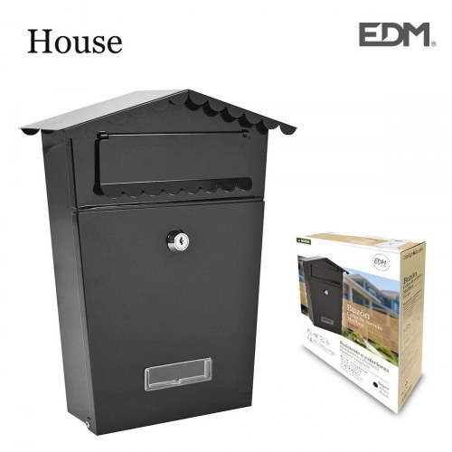 EDM Brevkasse 85805 House - Sort stål, 21 × 6 × 30 cm