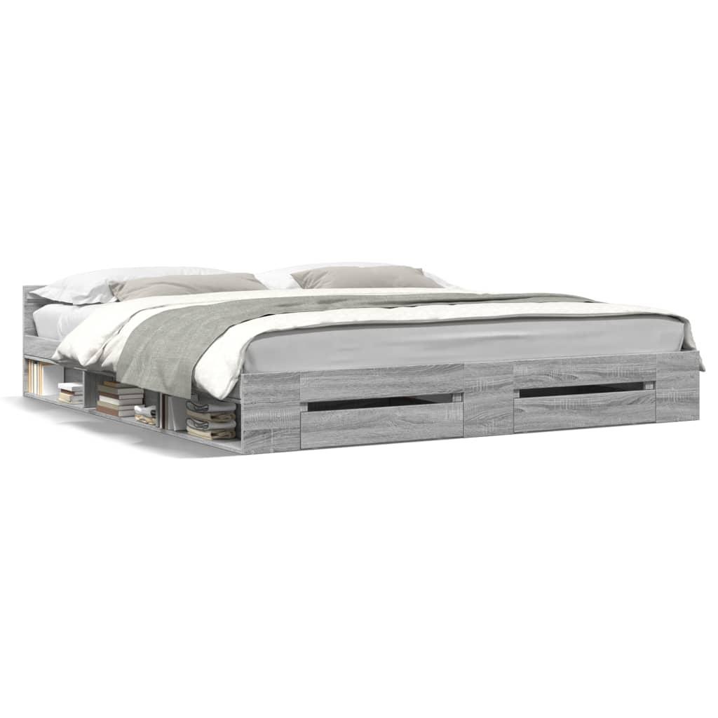 Sengeramme Med Skuffer Konstrueret Træ - Grå sonoma-eg / 200 x 200 cm