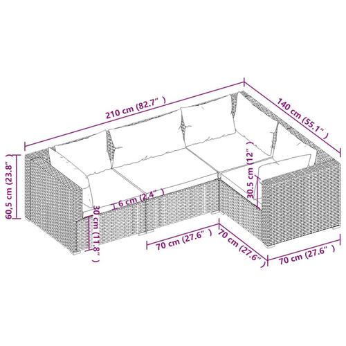 Loungesæt til haven 4 dele med hynder polyrattan grå