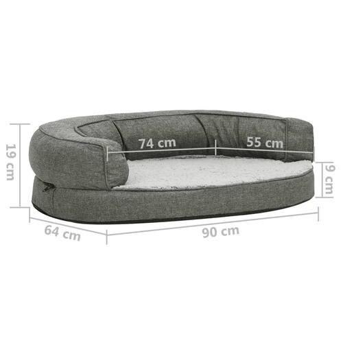 Ergonomisk hundeseng 90x64 cm hør-look fleece grå