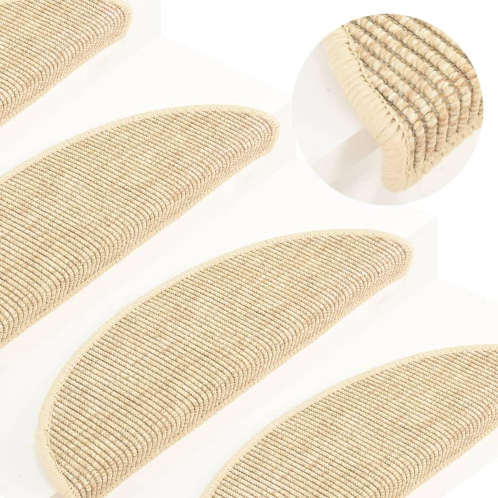 Selvklæbende trappemåtter 15stk. 56x17x3cm sisal-look lys beige