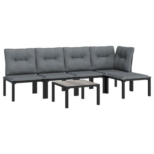 Loungesæt til haven 6 dele med hynder polyrattan sort og grå