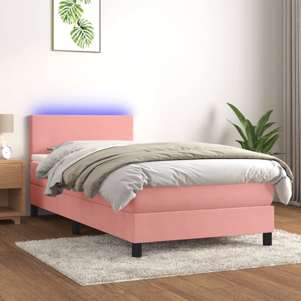 Kontinentalseng med LED-lys 90x190 cm fløjl lyserød