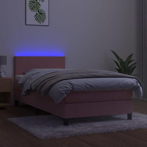 Kontinentalseng med LED-lys 90x190 cm fløjl lyserød