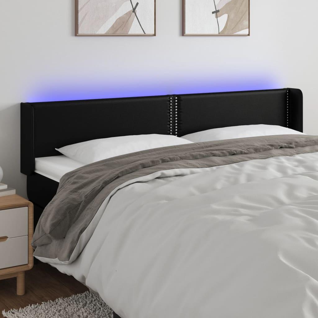 Sengegavl med LED-lys 183x16x78/88 cm kunstlæder sort billede