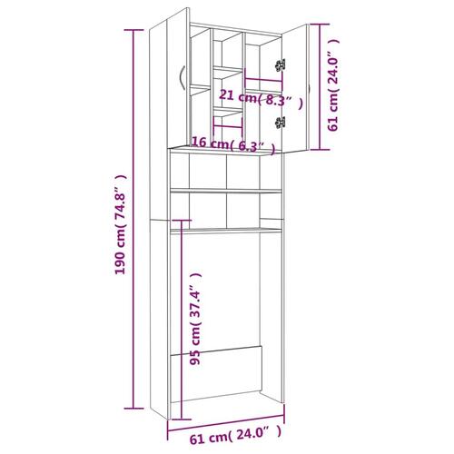 Vaskemaskineskab 64x25,5x190 cm sonoma-eg