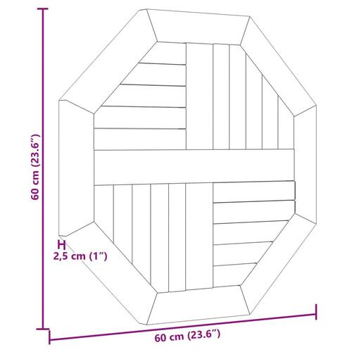 Bordplade 60x60x2,5 cm ottekantet massivt teaktræ