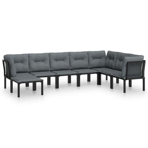 Loungesæt til haven 8 dele polyrattan sort og grå