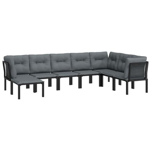 Loungesæt til haven 8 dele polyrattan sort og grå