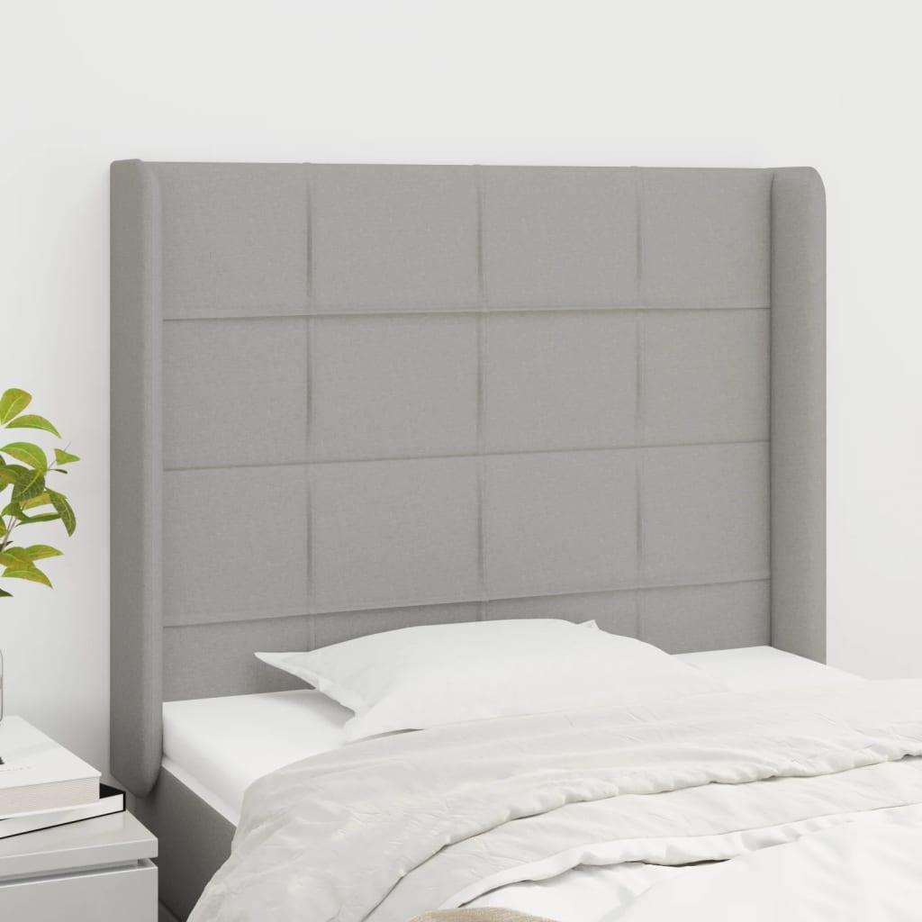 Sengegavl med kanter 93×16×118/128 cm - stof, lysegrå