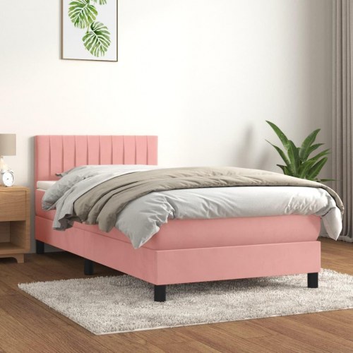 Kontinentalseng med madras 90×190 cm i fløjl - pink