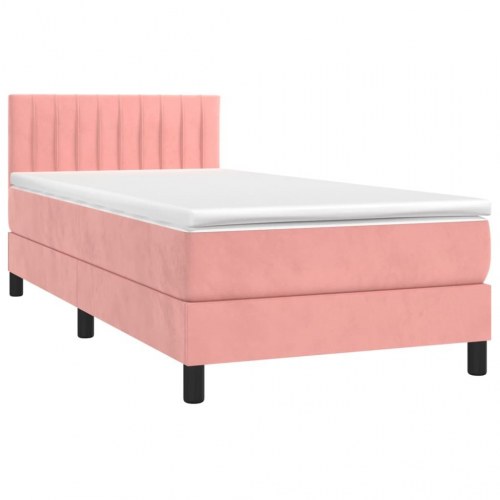 Kontinentalseng med madras 90×190 cm i fløjl - pink
