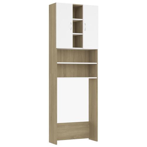 Vaskemaskineskab 64x25,5x190 cm spånplade hvid og sonoma-eg