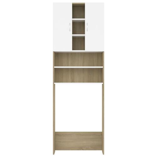 Vaskemaskineskab 64x25,5x190 cm spånplade hvid og sonoma-eg
