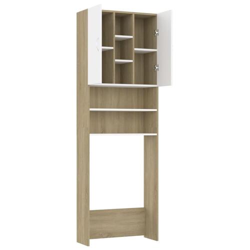 Vaskemaskineskab 64x25,5x190 cm spånplade hvid og sonoma-eg