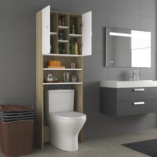 Vaskemaskineskab 64x25,5x190 cm spånplade hvid og sonoma-eg