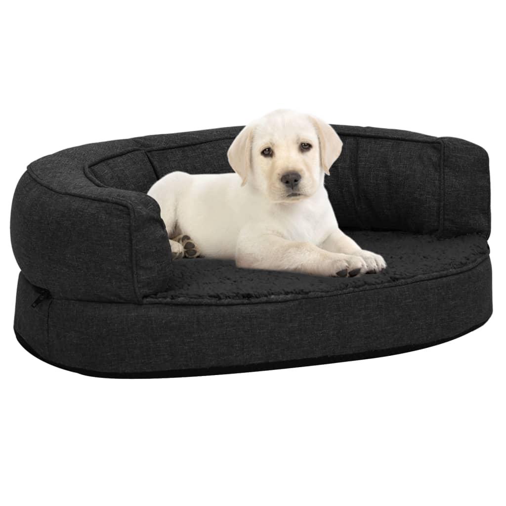 Ergonomisk hundeseng 60x42 cm hør-look fleece sort