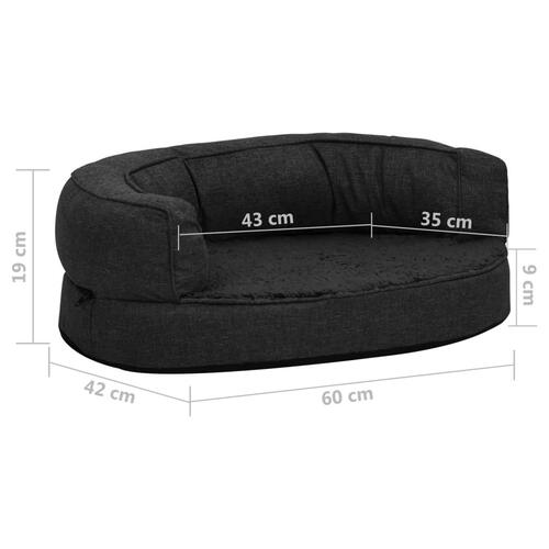 Ergonomisk hundeseng 60x42 cm hør-look fleece sort