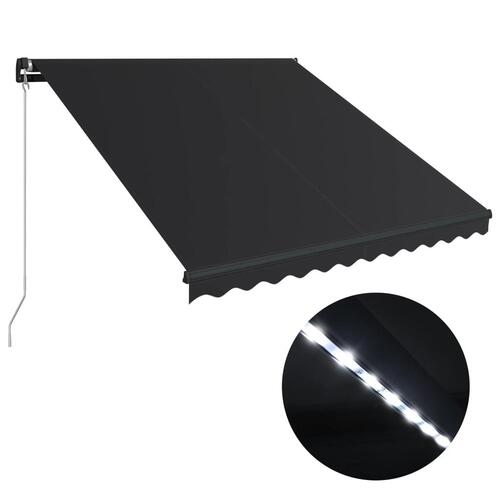 Markise m. LED-lys 300x250 cm manuel betjening antracitgrå