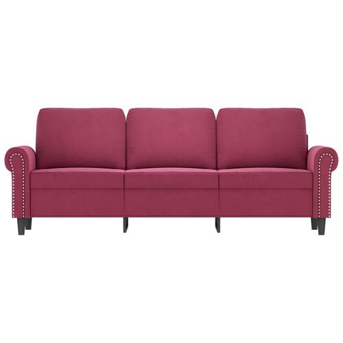 3-personers sofa 180 cm fløjl vinrød