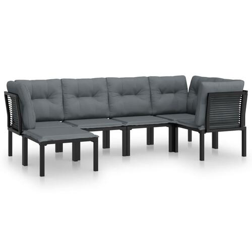 Loungesæt til haven 6 dele med hynder polyrattan sort og grå