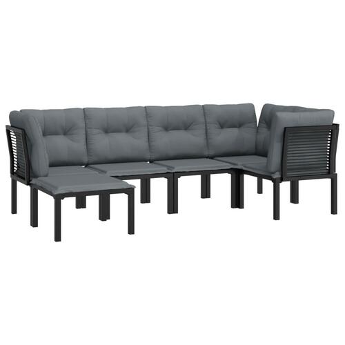 Loungesæt til haven 6 dele med hynder polyrattan sort og grå