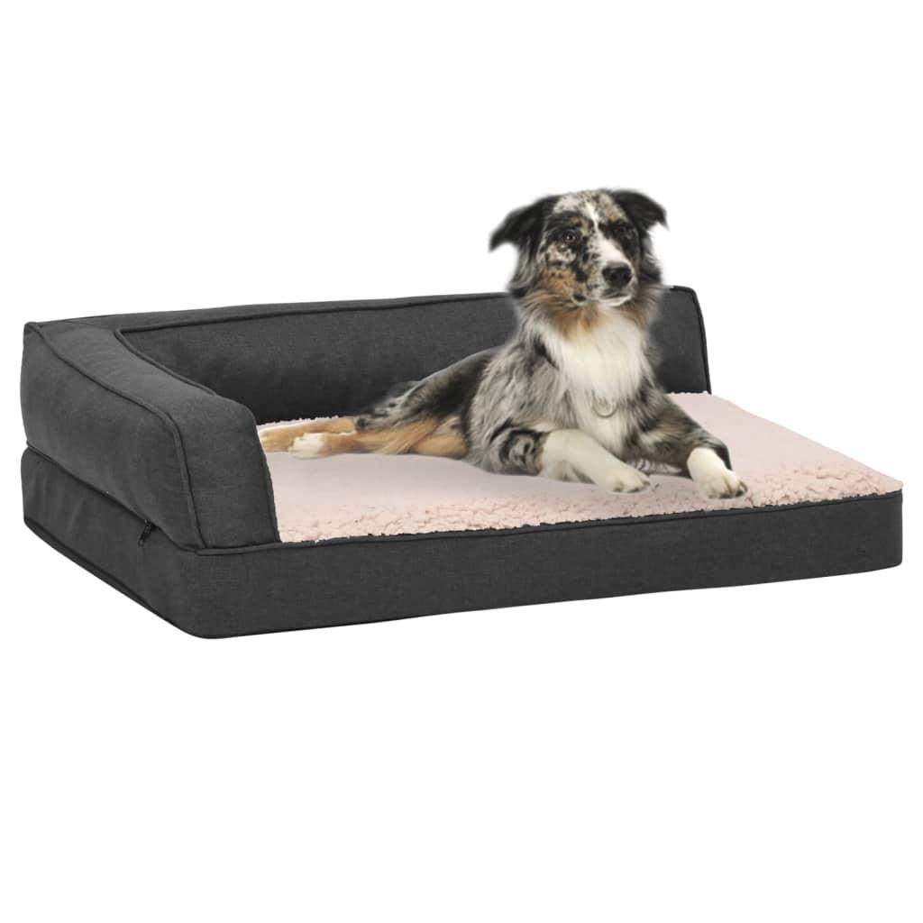 Ergonomisk hundeseng 75x53 cm hør-look fleece mørkegrå