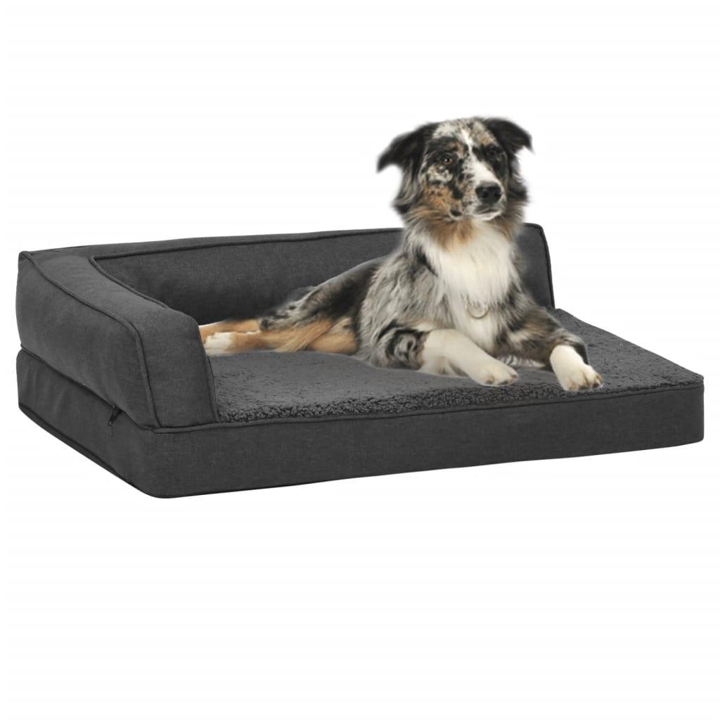 Ergonomisk hundeseng 60x42 cm hør-look fleece mørkegrå