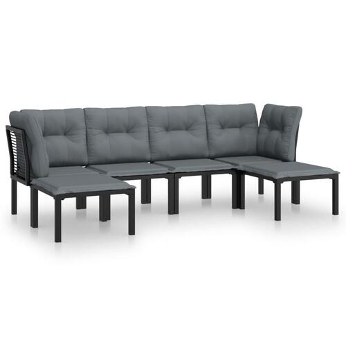 Loungesæt til haven 6 dele med hynder polyrattan sort og grå