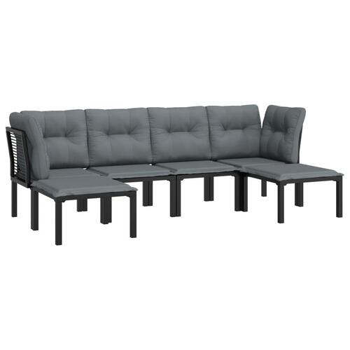 Loungesæt til haven 6 dele med hynder polyrattan sort og grå