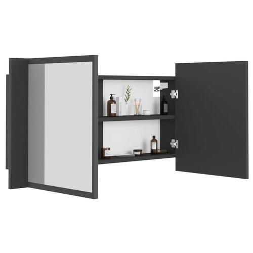 Badeværelsesskab m. spejl og LED-lys 90x12x45 cm akryl grå