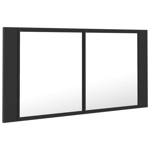 Badeværelsesskab m. spejl og LED-lys 90x12x45 cm akryl grå