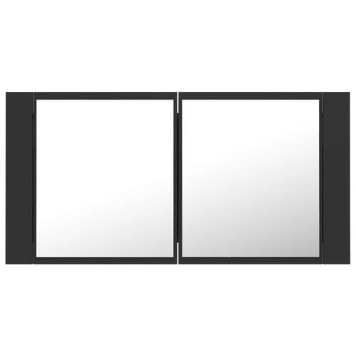 Badeværelsesskab m. spejl og LED-lys 90x12x45 cm akryl grå