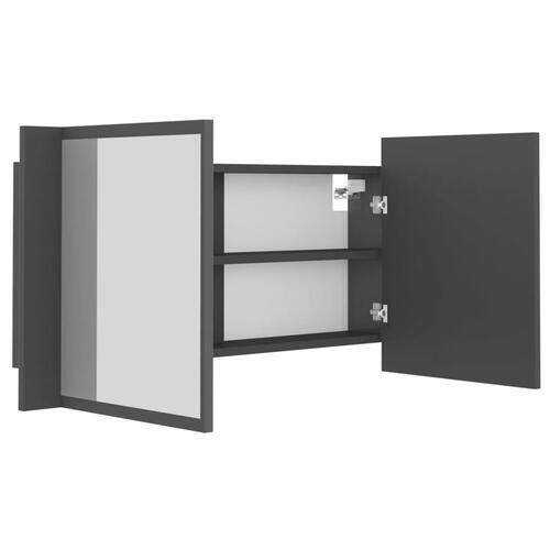 Badeværelsesskab m. spejl og LED-lys 90x12x45 cm akryl grå