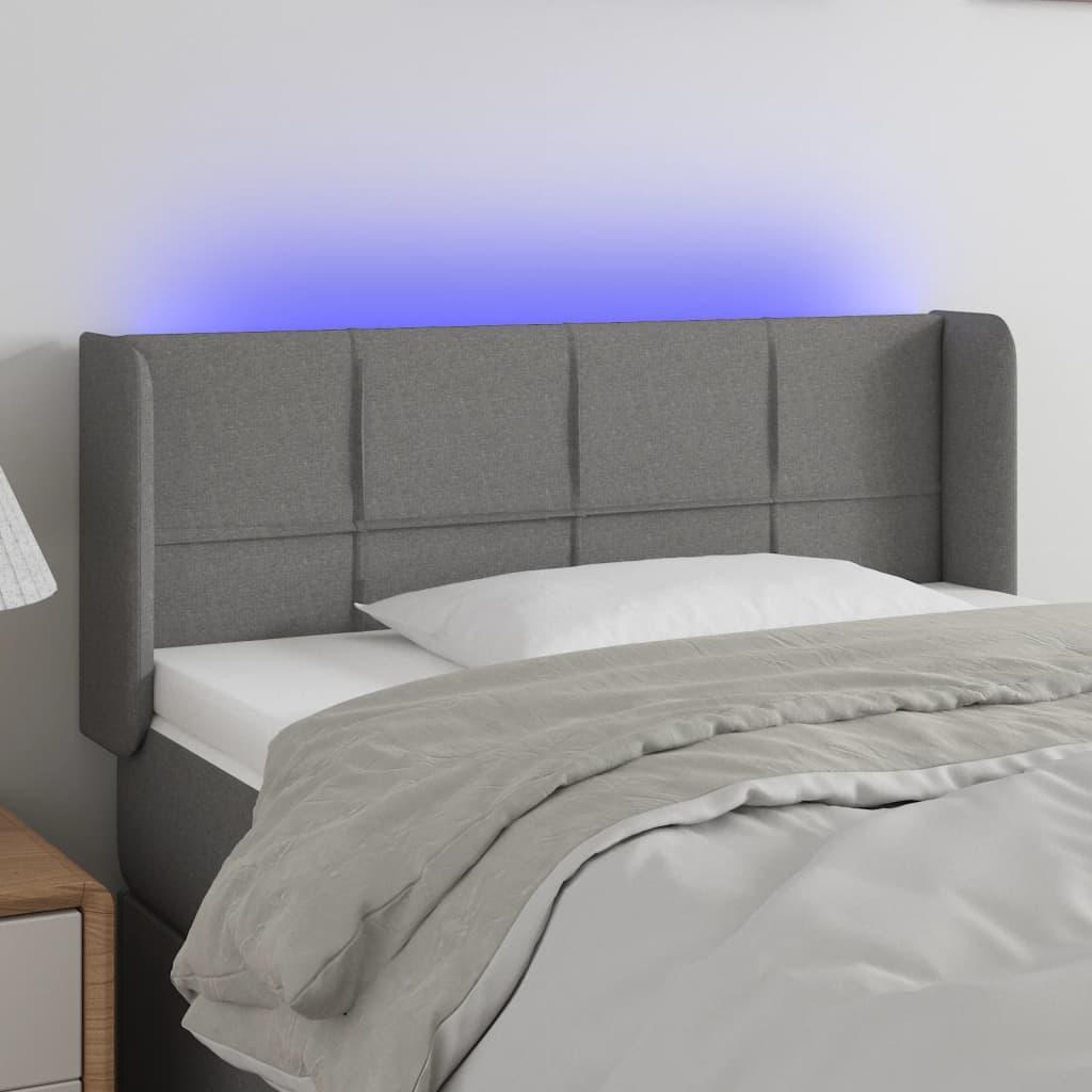 Sengegavl med LED-lys 93x16x78/88 cm stof mørkegrå billede