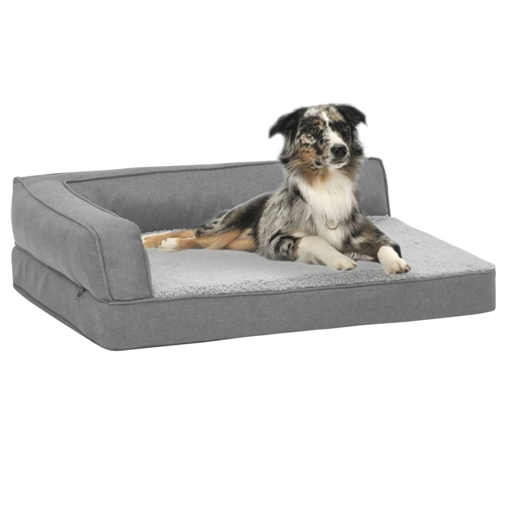 Ergonomisk hundeseng 75x53 cm hør-look fleece grå