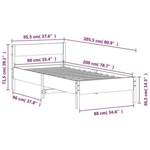 Sengeramme med sengegavl 90x200 cm massivt fyrretræ