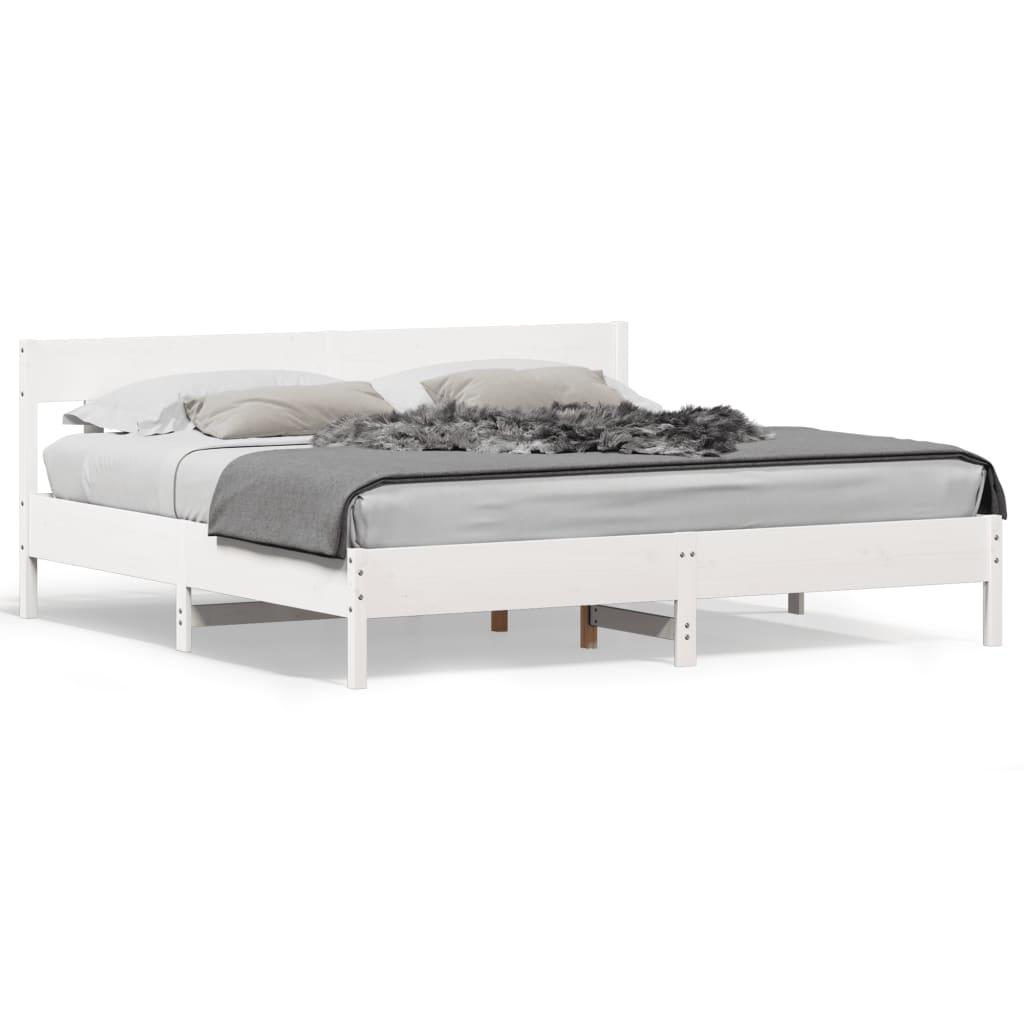 Sengeramme uden madras 200x200 cm massivt fyrretræ hvid billede