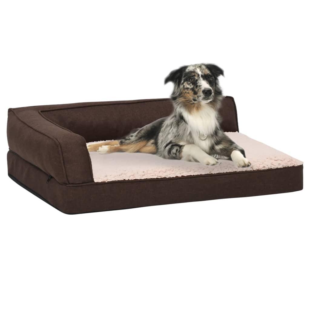 Ergonomisk hundeseng 75x53 cm hør-look fleece brun
