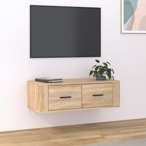 Væghængt tv-bord 80x36x25 cm konstrueret træ sonoma-eg