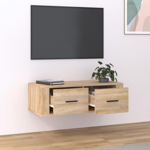 Væghængt tv-bord 80x36x25 cm konstrueret træ sonoma-eg
