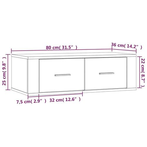 Væghængt tv-bord 80x36x25 cm konstrueret træ sonoma-eg