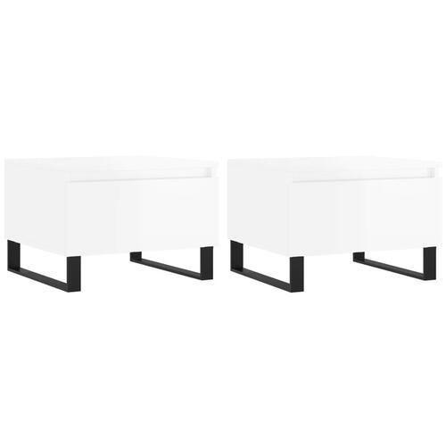 Sofaborde 2 stk. 50x46x35 cm konstrueret træ hvid højglans
