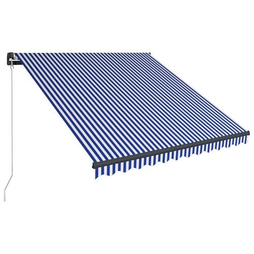 Markise m. LED-lys 350x250 cm manuel betjening blå og hvid
